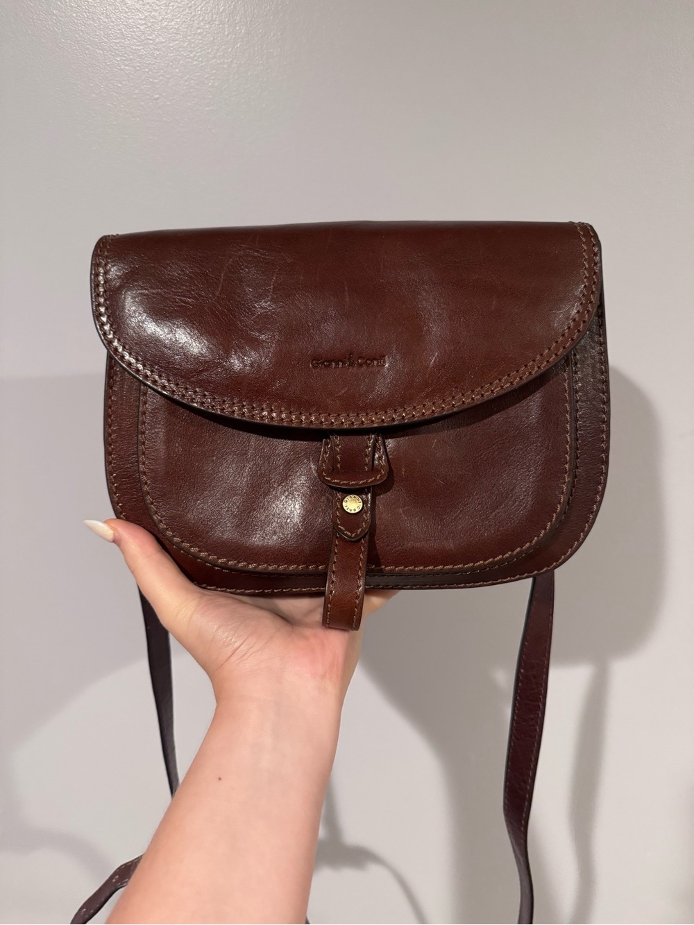 Gianni Conti Brown Leather Crossbody Saddle Bag